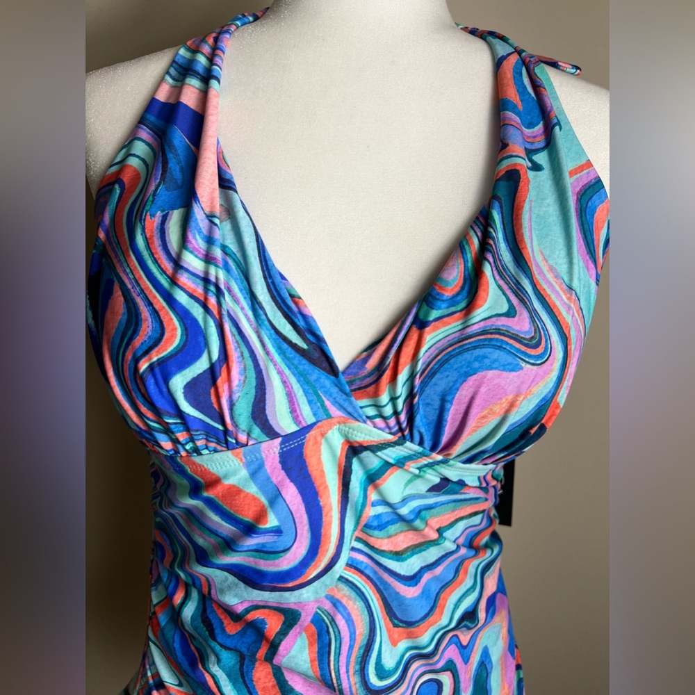 La Blanca Vibrant Multicolor Swirl Women's Tankini Swimsuit Top, Size 10, NWT - Picture 2 of 8
